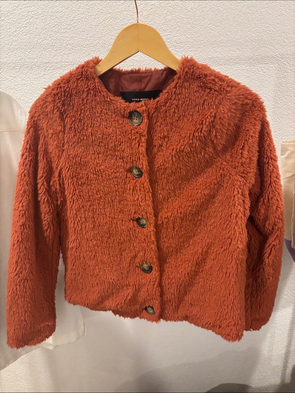 Vero Moda Burnt Orange Plush Button-Up Jacket